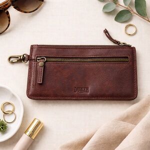 Duluth Trading Co Full-Grain Leather Zip Card Wallet Brown